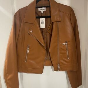 Vigoss Women's Brown Leather Jacket with Silver Zippers
